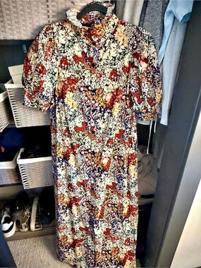 Fate Floral Fall Cotton Maxi Dress Size Small Like New